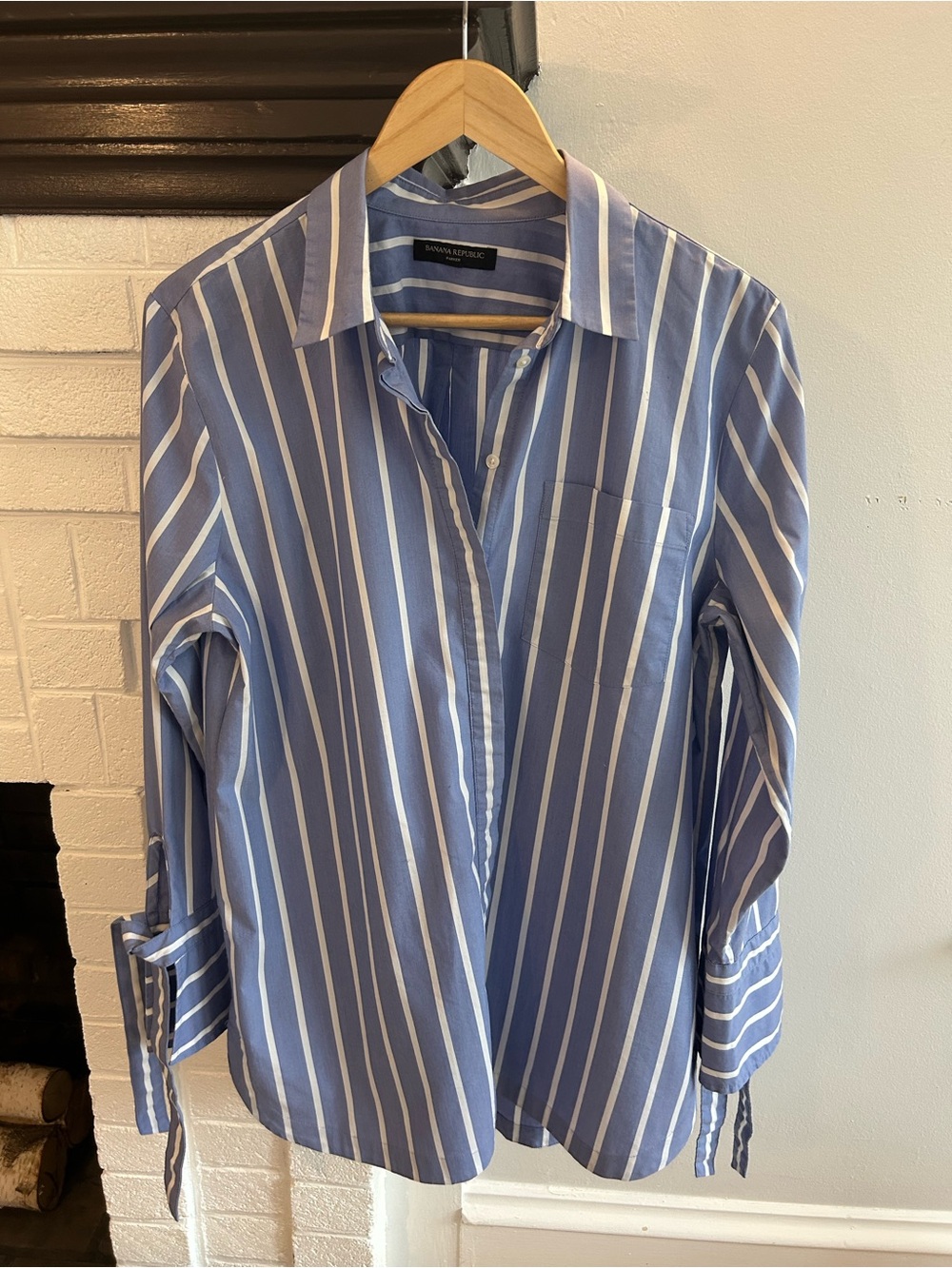 Banana Republic Blue and White Vertical Stripe Button-Down Shirt